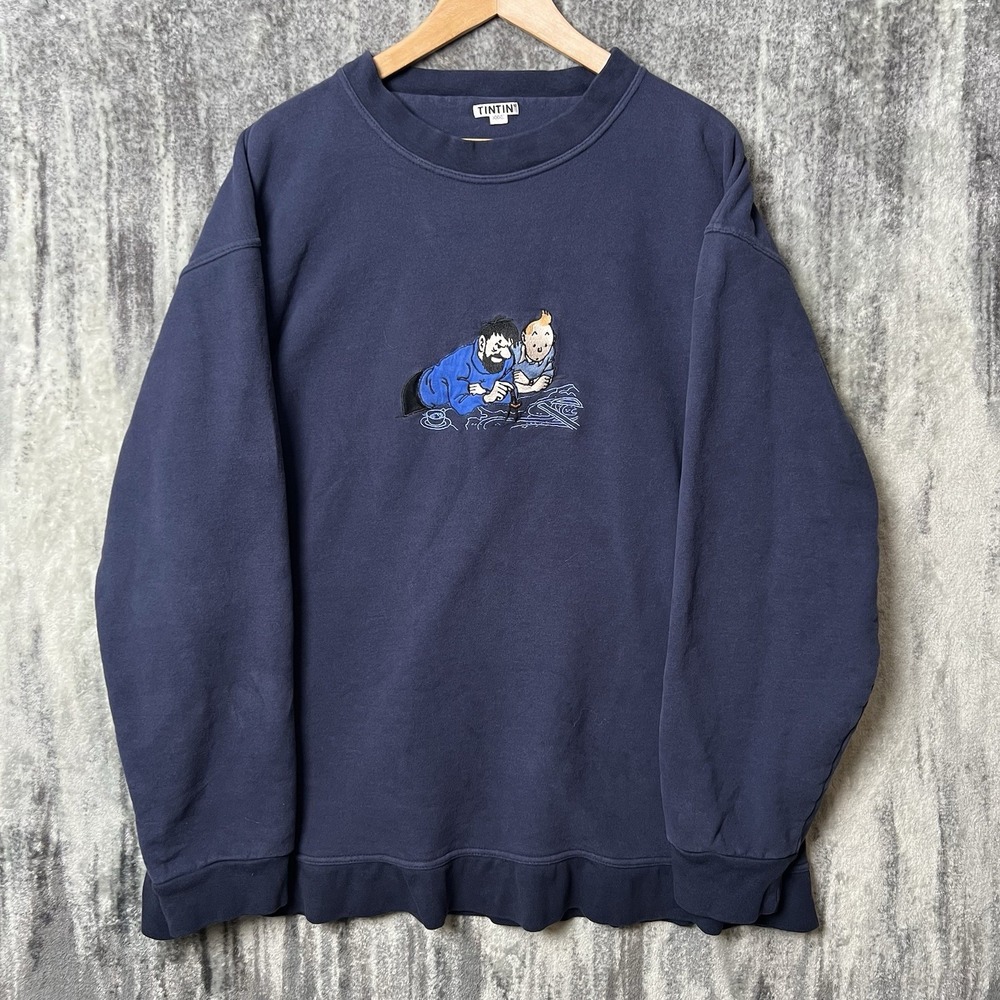 Vintage 90s Tintin Sweatshirt Embroidered Haddock Graphic Men's Size 3XL